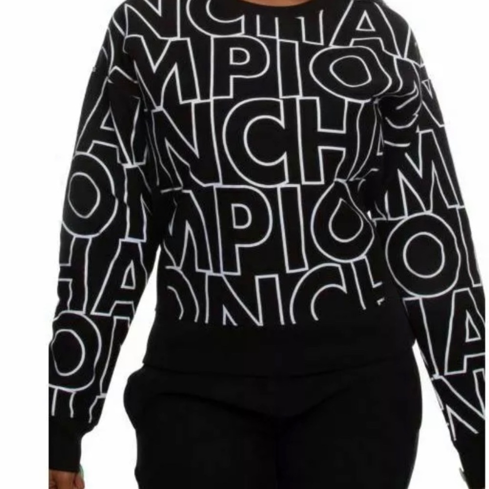 Champion Logo Print Black & White double weave sweatshirt